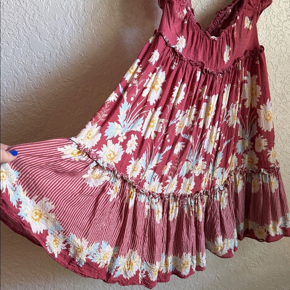 Free People Bali Wild Daisy Slip Dress Floral Ruffle Small Boho Hippie - Picture 4 of 8